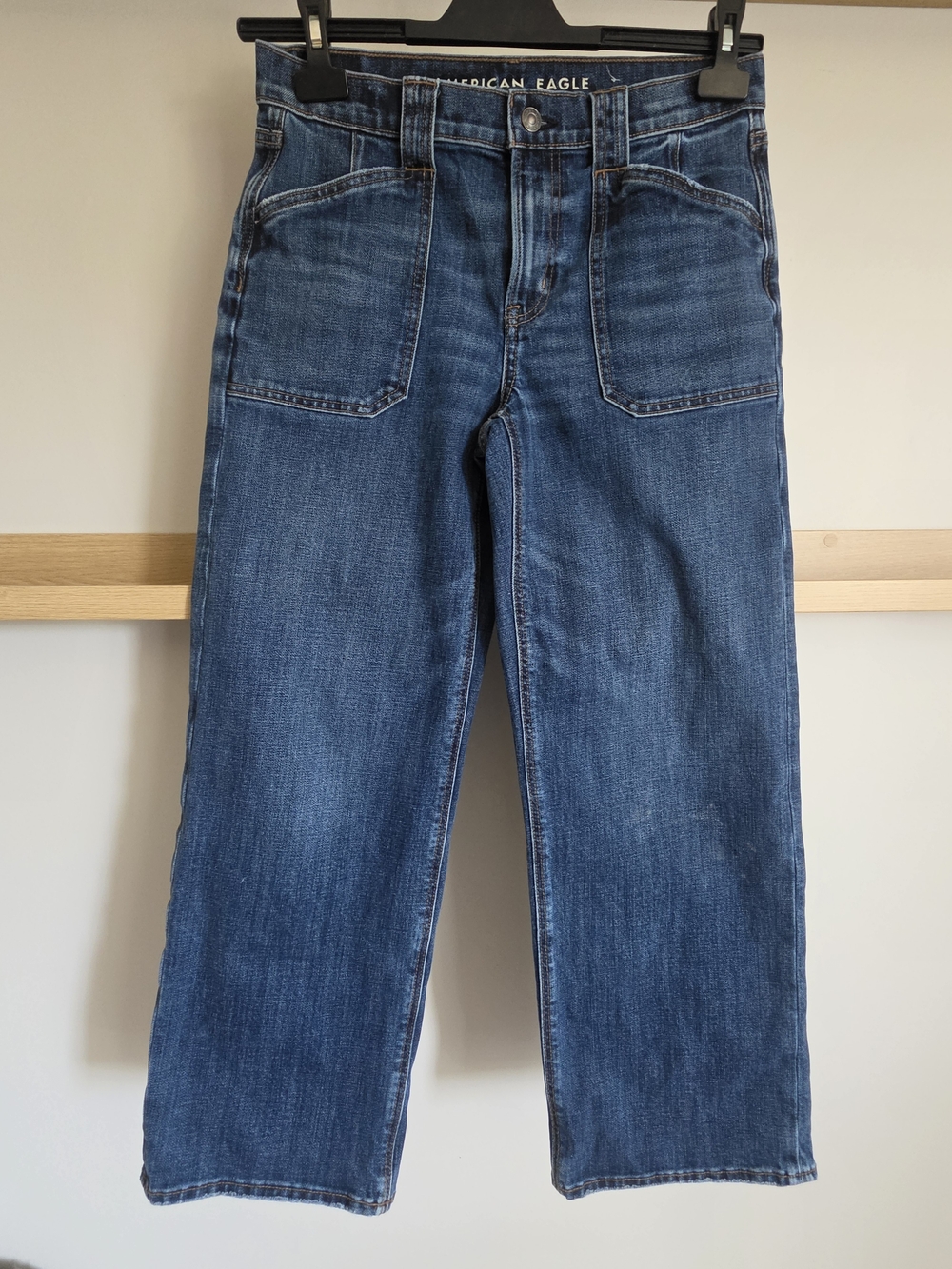 American Eagle Outfitters Dark Blue Straight-Leg Jeans with Front Patch Pockets